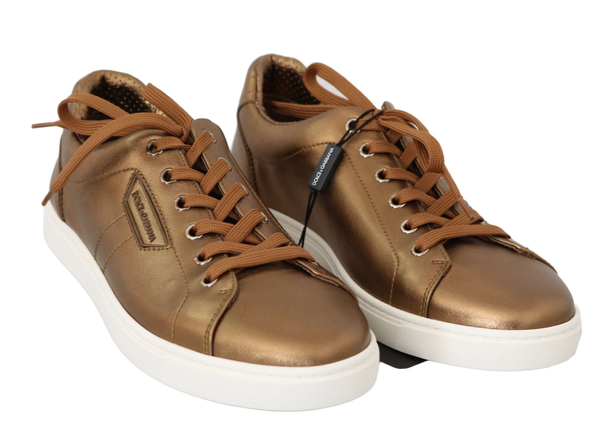 Dolce & Gabbana Gold Leather Mens Casual Sneakers by Dolce & Gabbana