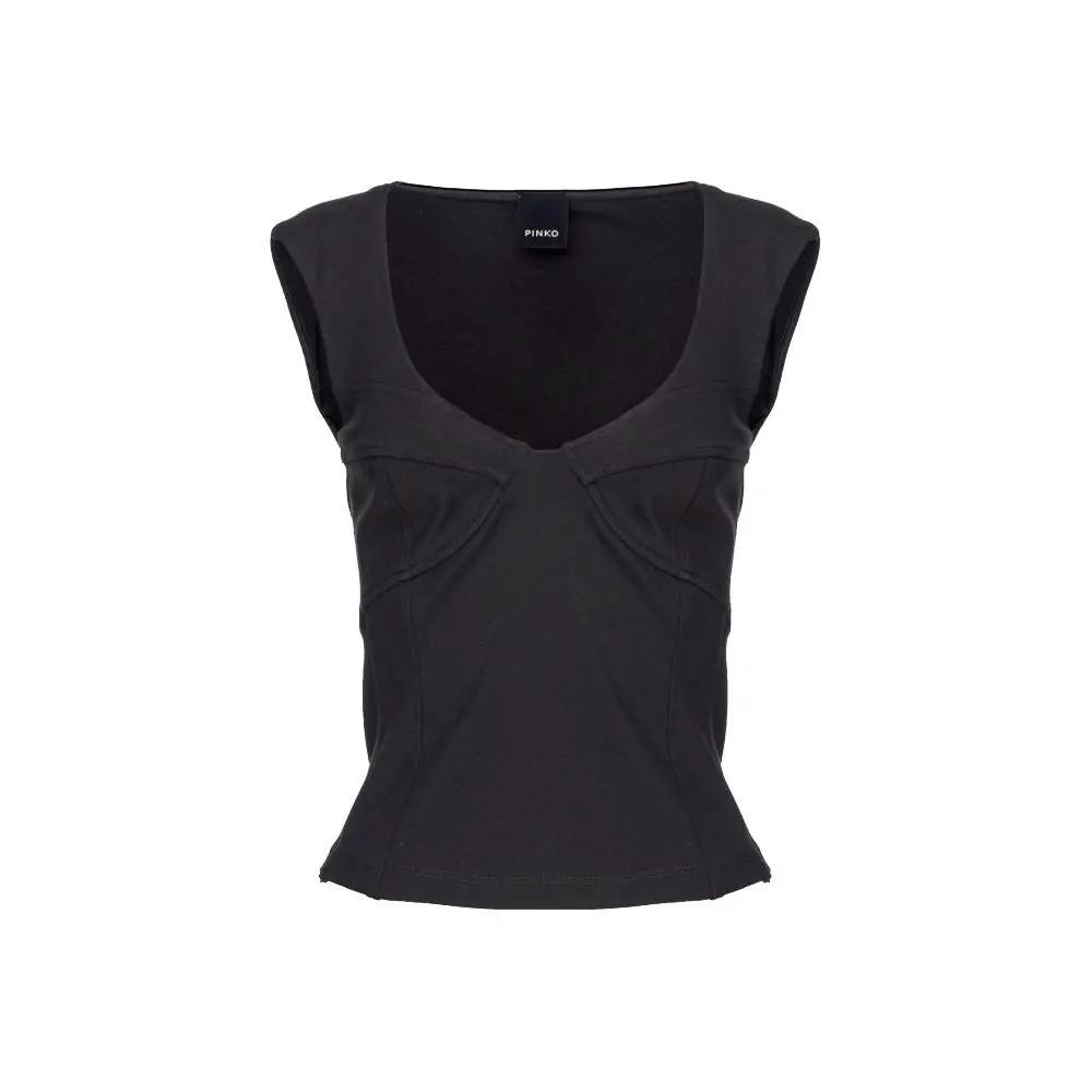 Women’s Black Sleeveless Top – Pinko Viscose Blend Zip Designer T-Shirt