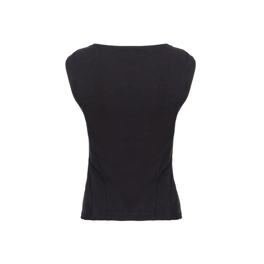 Women’s Black Sleeveless Top – Pinko Viscose Blend Zip Designer T-Shirt