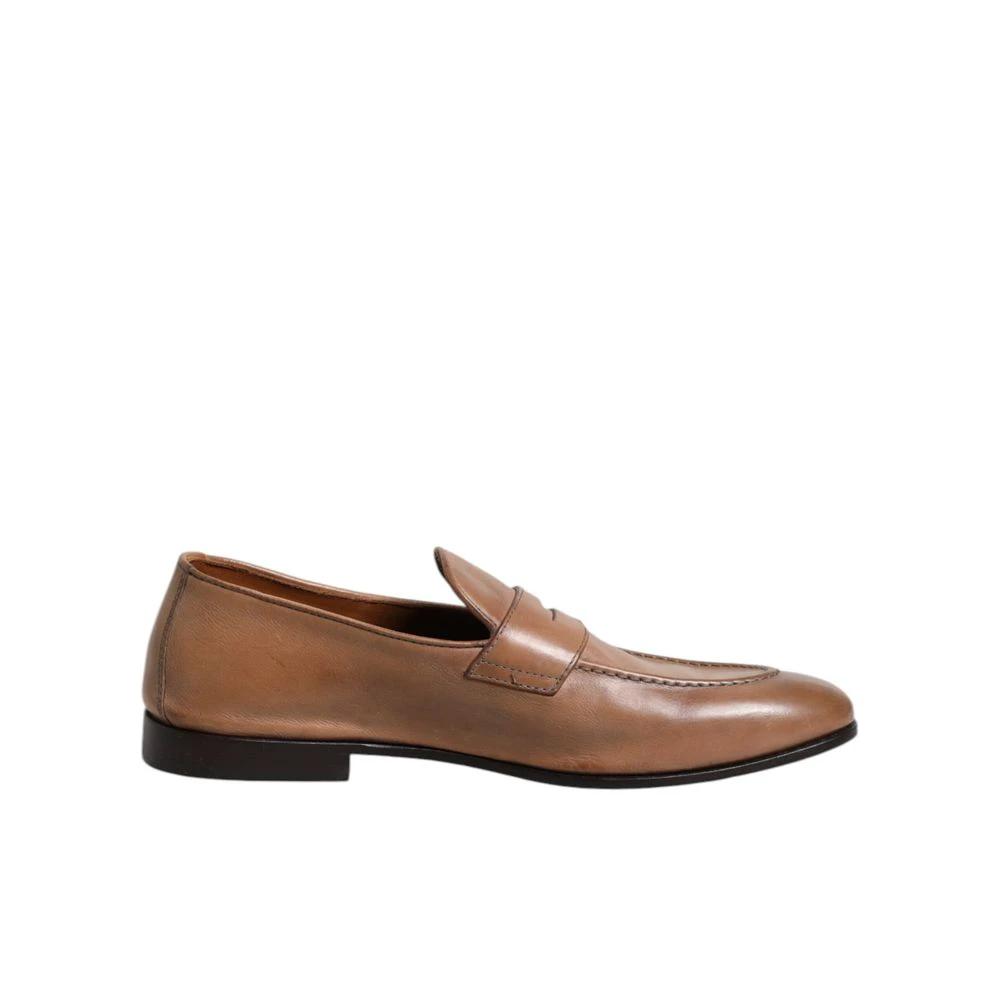 Brunello Cucinelli Brown Leather Slip-On Loafers by Brunello Cucinelli