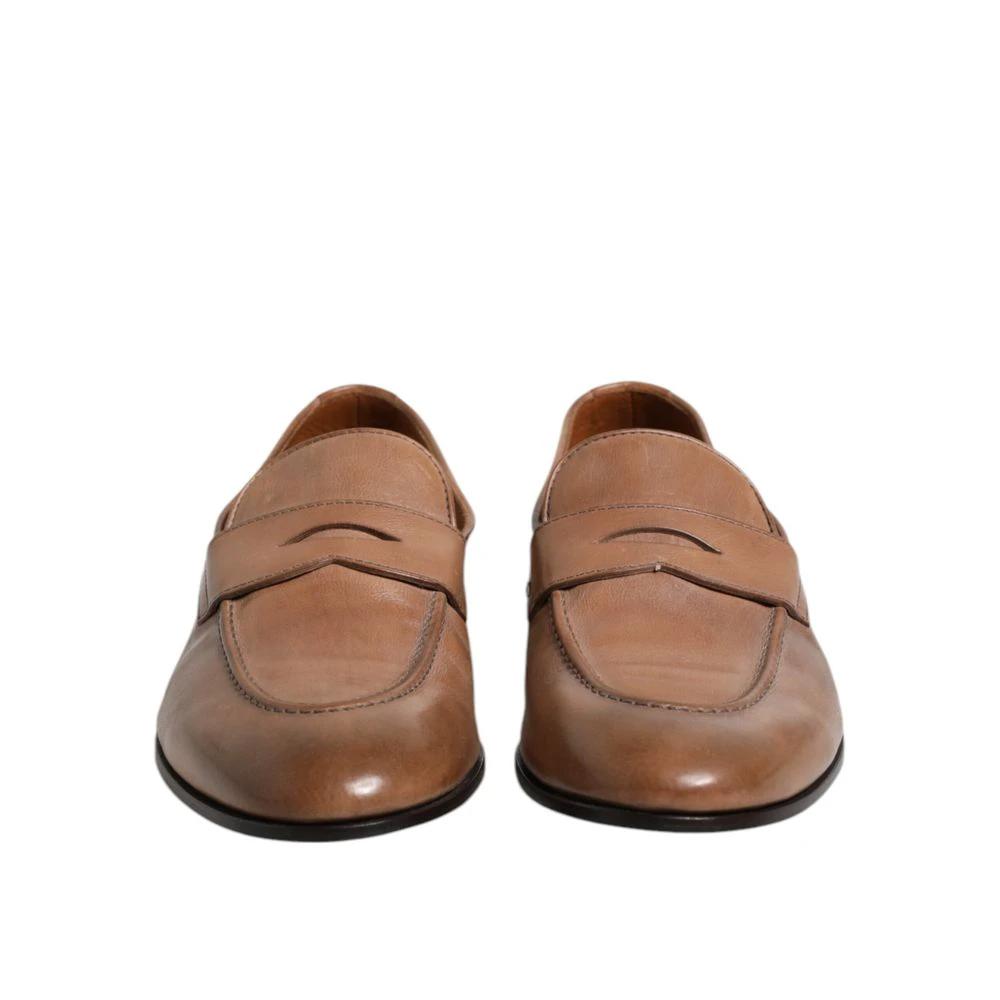 Brunello Cucinelli Brown Leather Slip-On Loafers by Brunello Cucinelli