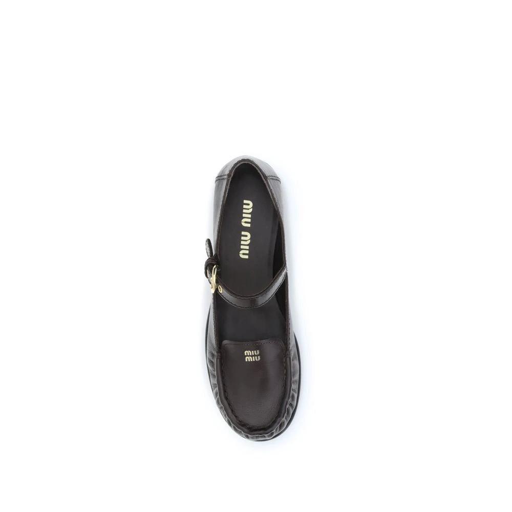 Miu Miu Brown Calf Leather Bos Taurus Slip-On Loafers by Miu Miu