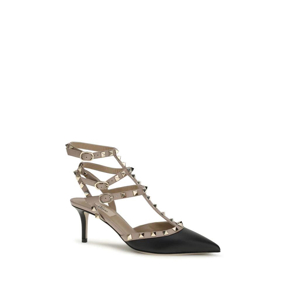 Valentino Garavani Black Calf Leather Bos Taurus Mid Heel Pumps by Valentino Garavani