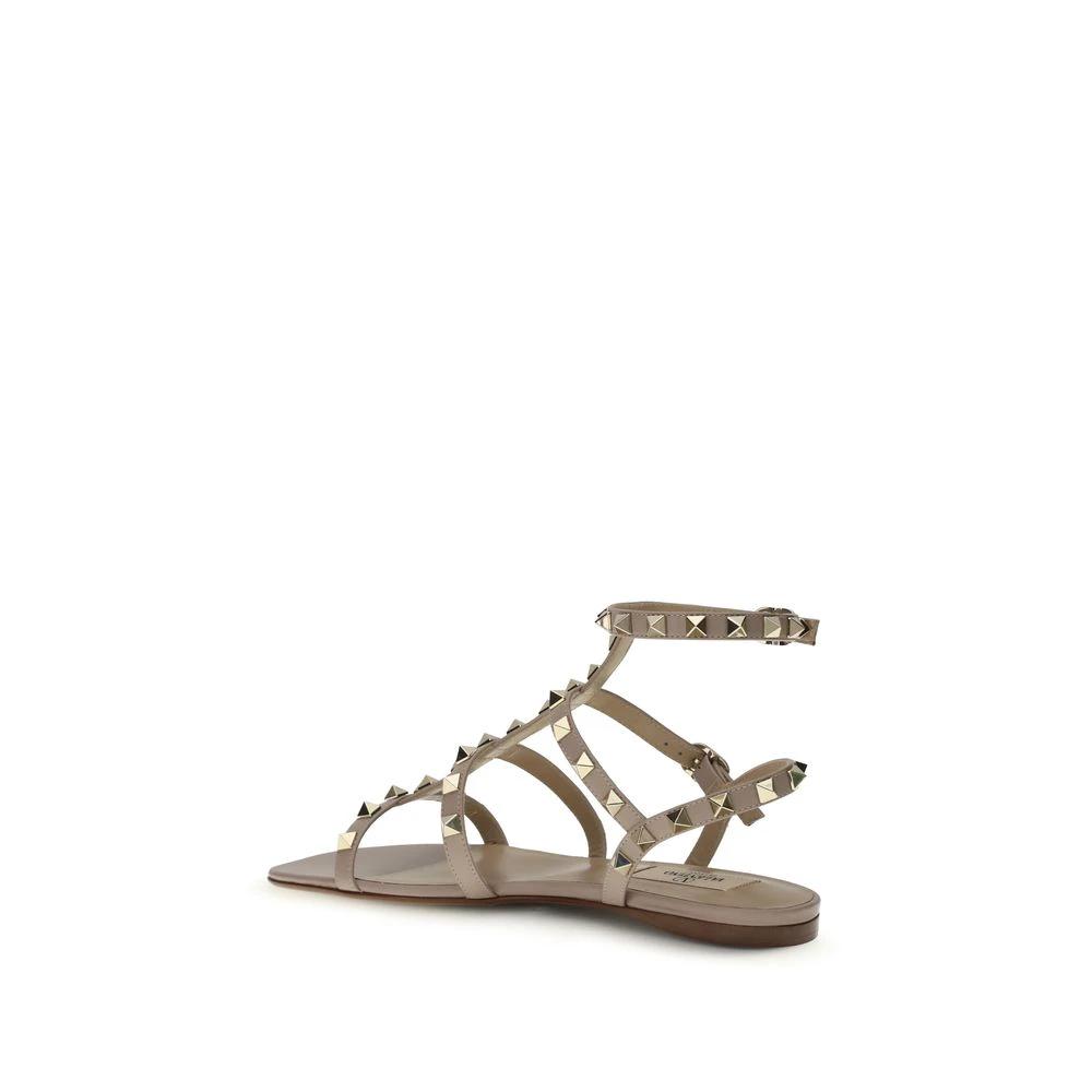 Valentino Garavani Beige Calf Leather Bos Taurus Flat Sandals by Valentino Garavani