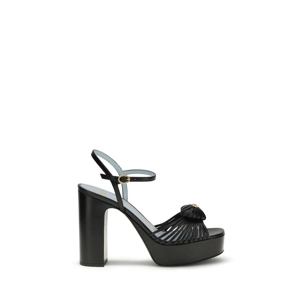 Valentino Garavani Black Calf Leather Bos Taurus Platform Sandals by Valentino Garavani
