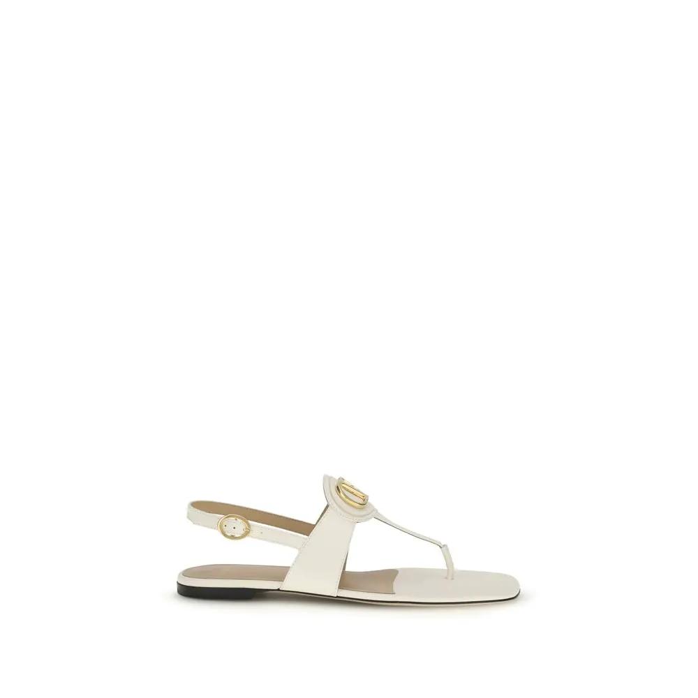 Valentino Garavani Beige Calf Leather Bos Taurus Flat Sandals