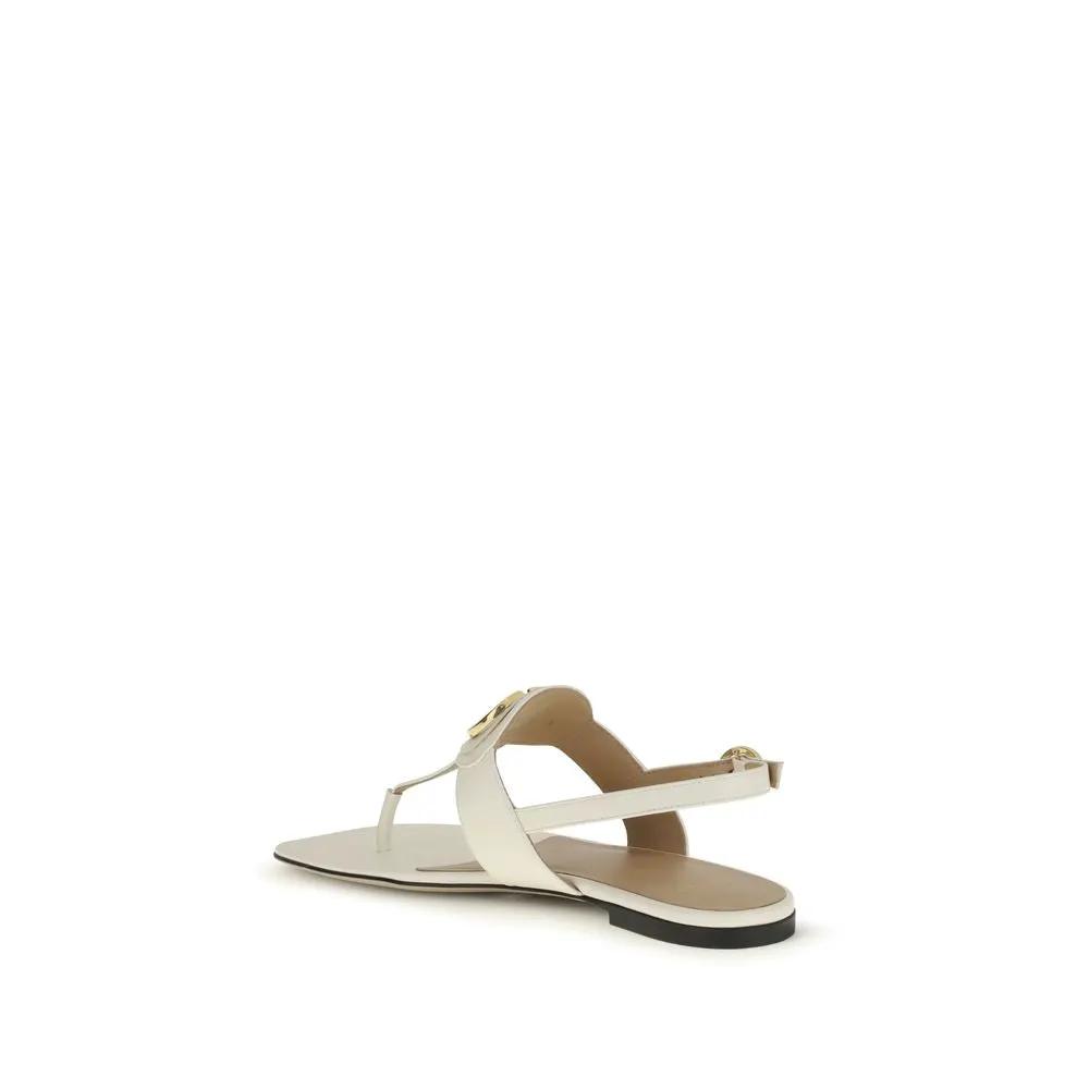 Valentino Garavani Beige Calf Leather Bos Taurus Flat Sandals