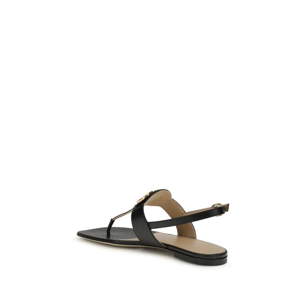 Valentino Garavani Black Calf Leather Bos Taurus Flat Sandals