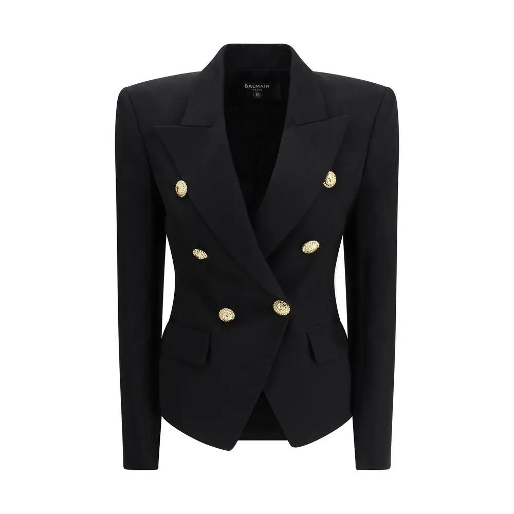 Women’s Black Wool Tailored Jacket – Balmain Double-Breasted Slim Blazer SS26