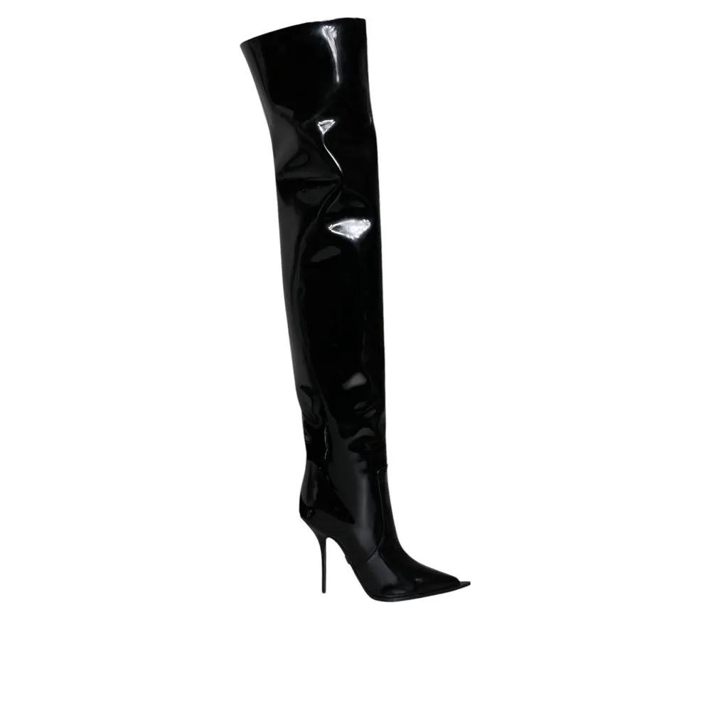 Bottes hautes en cuir noir Dolce &amp; Gabbana