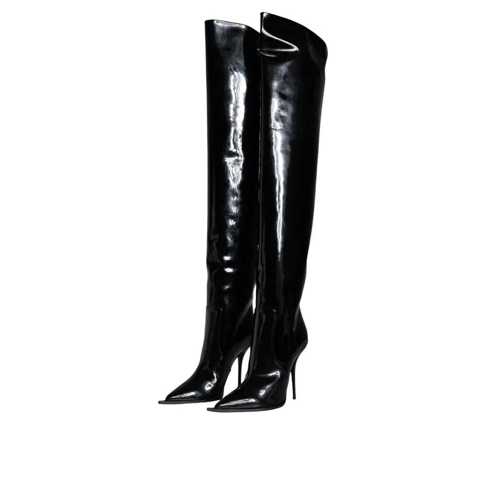 Bottes hautes en cuir noir Dolce &amp; Gabbana