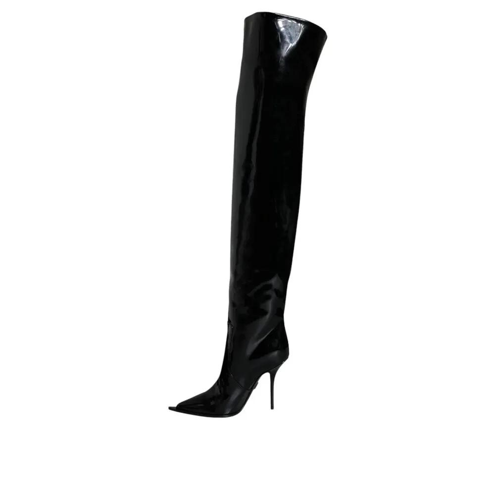 Bottes hautes en cuir noir Dolce &amp; Gabbana