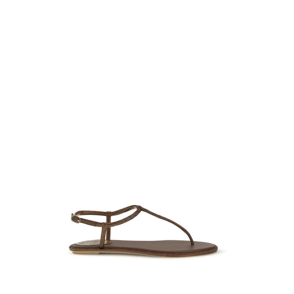 RENE CAOVILLA Brown Satin Sandals