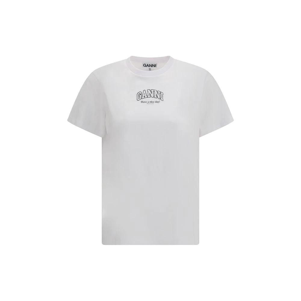 Ganni White Cotton T-Shirt by Ganni