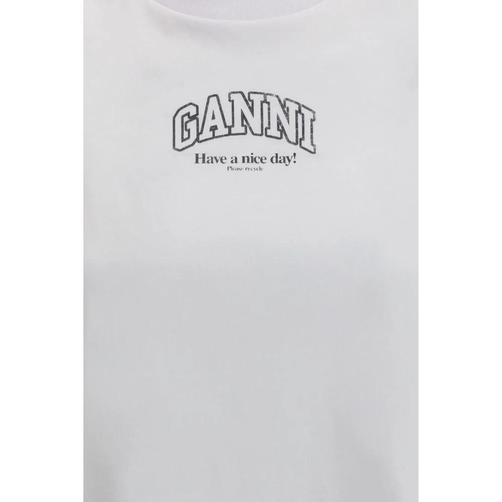 Ganni White Cotton T-Shirt by Ganni