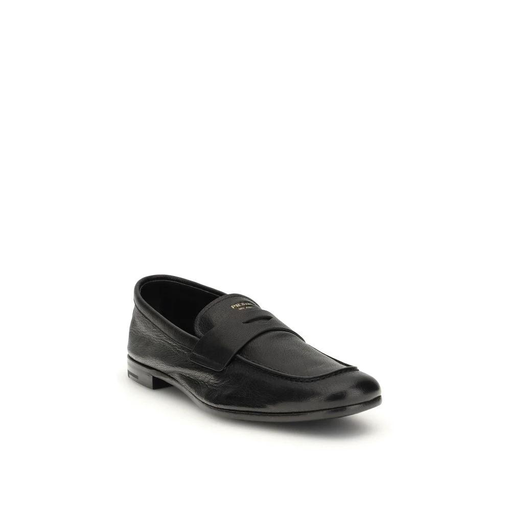 Prada Black Goatskin Slip-On Loafers by Prada