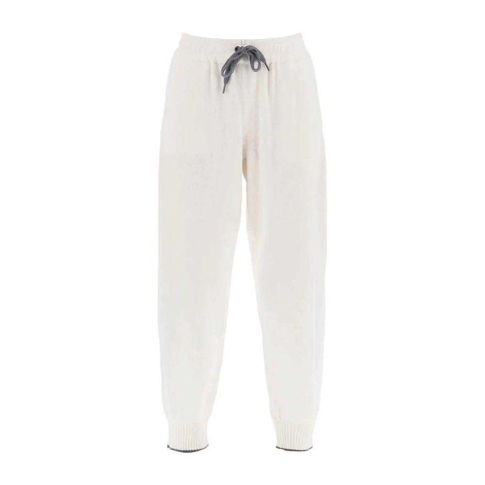 Brunello Cucinelli White Cashmere Athletic Pants by Brunello Cucinelli