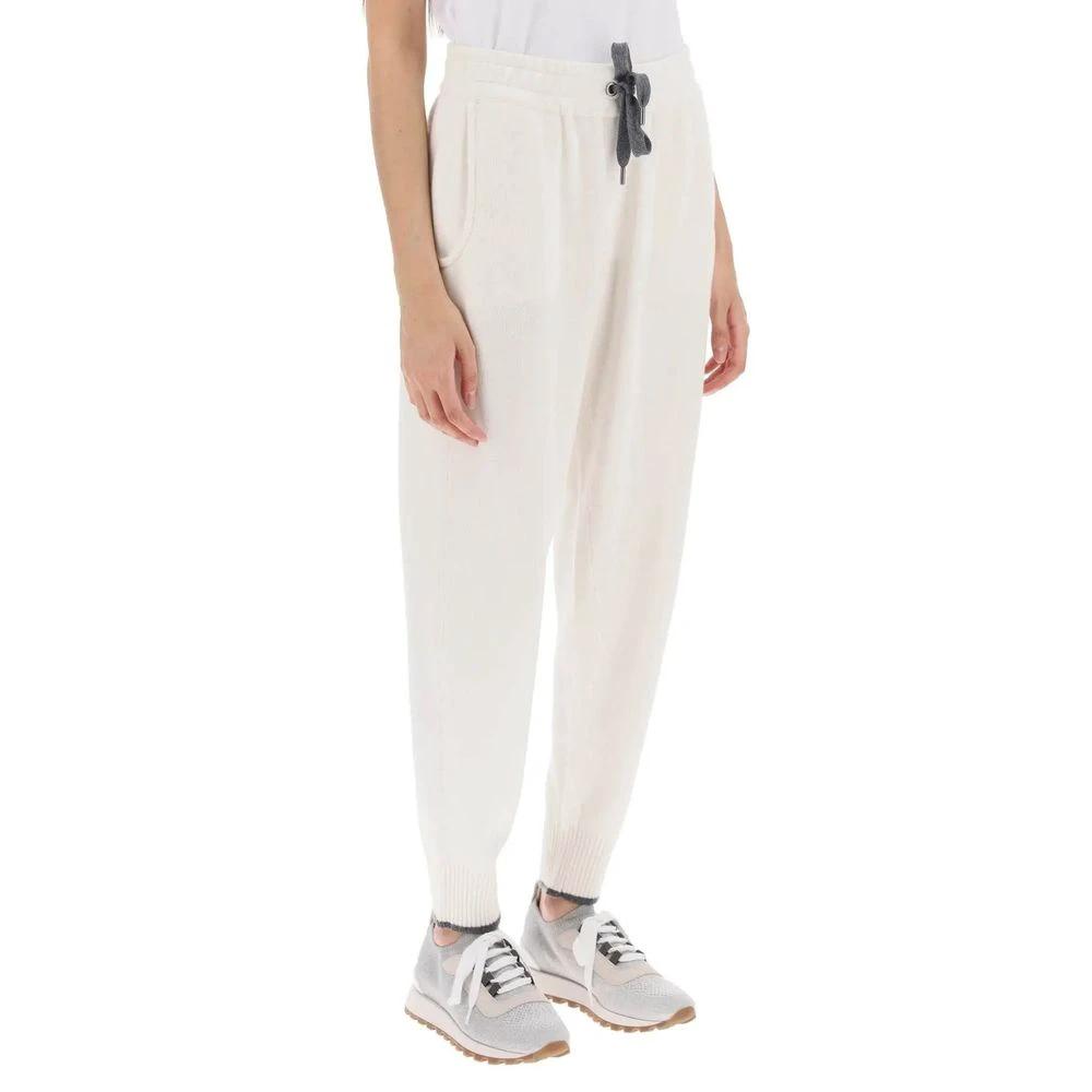 Brunello Cucinelli White Cashmere Athletic Pants by Brunello Cucinelli