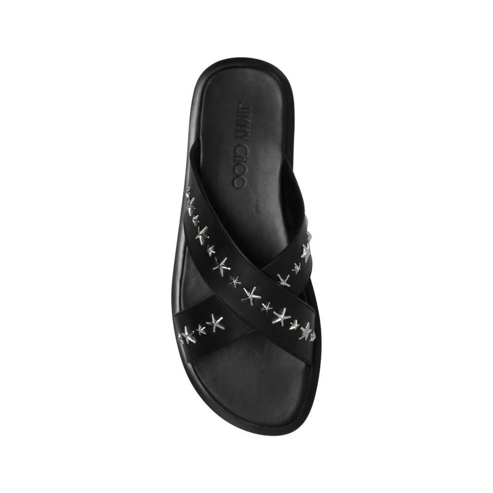 Jimmy Choo Black Calfskin Strap-On Sandals by Jimmy Choo