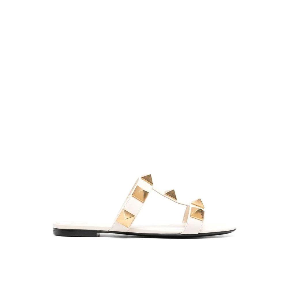 Valentino Garavani White Calfskin Flat Sandals by Valentino Garavani