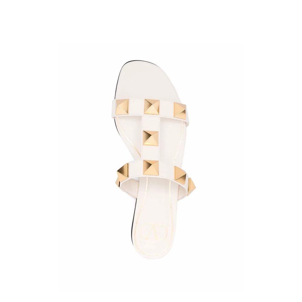 Valentino Garavani White Calfskin Flat Sandals by Valentino Garavani