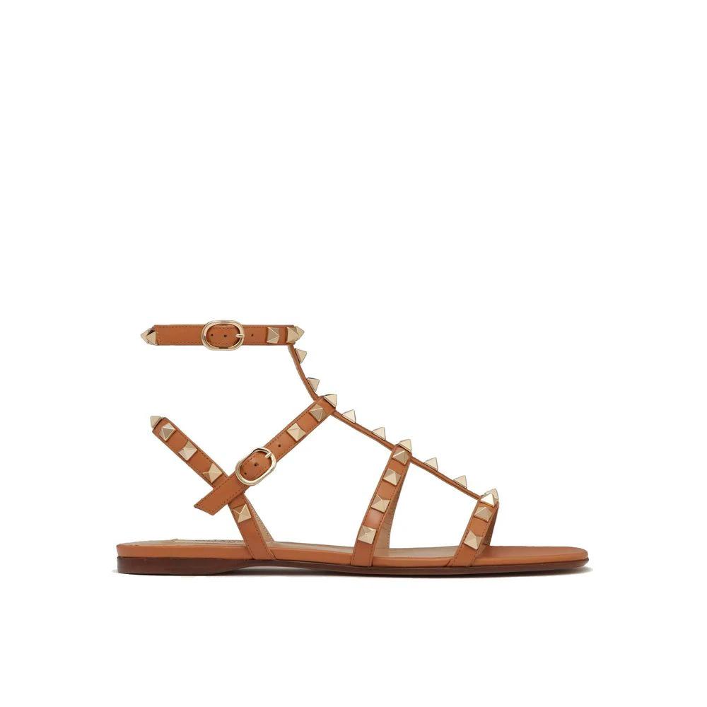 Valentino Garavani Brown Leather Strap-On Sandals by Valentino Garavani