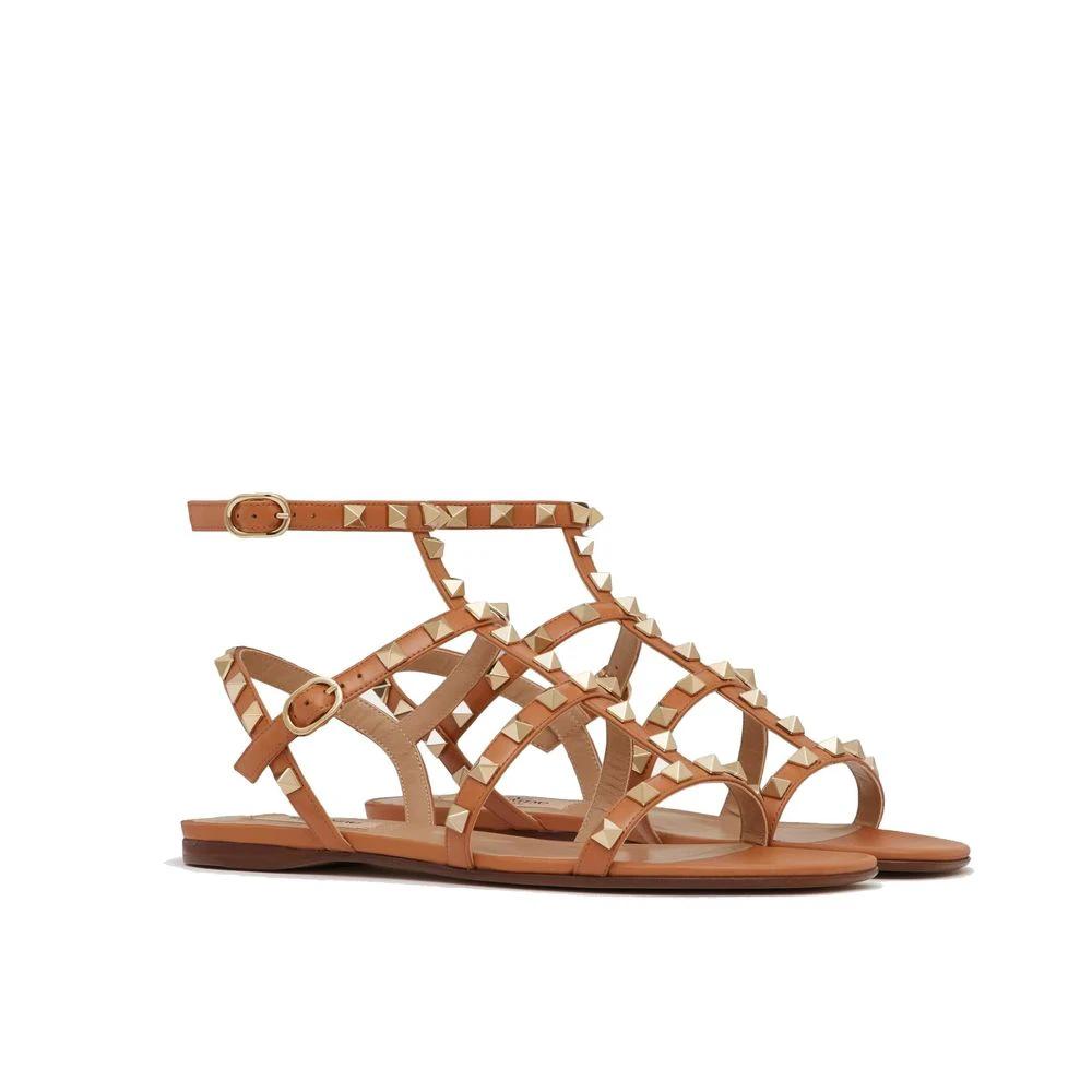 Valentino Garavani Brown Leather Strap-On Sandals by Valentino Garavani