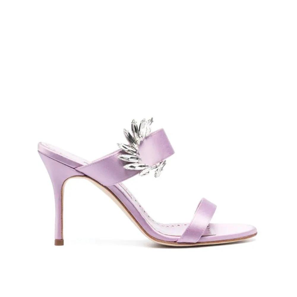 Manolo Blahnik Purple Silk Stiletto Heel Sandals by Manolo Blahnik