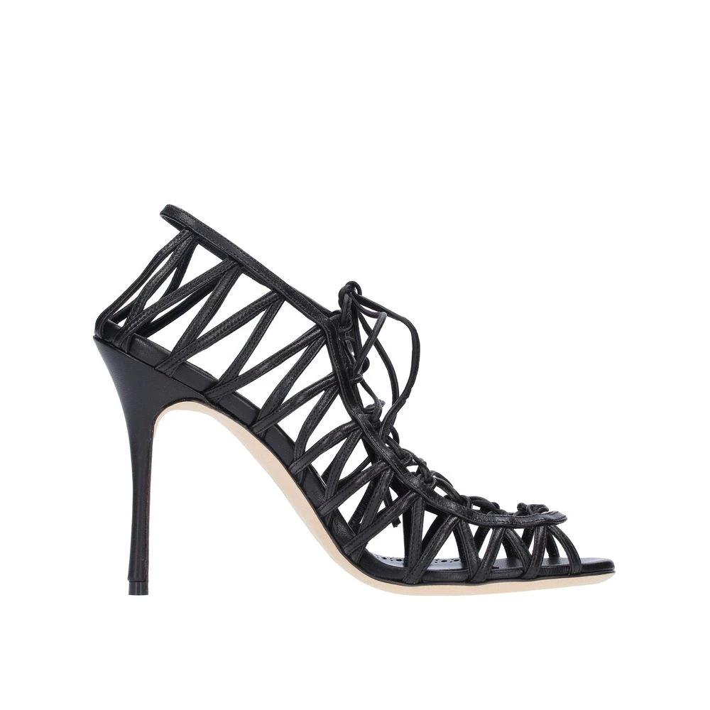 Manolo Blahnik Black Leather Stiletto Heel Sandals by Manolo Blahnik