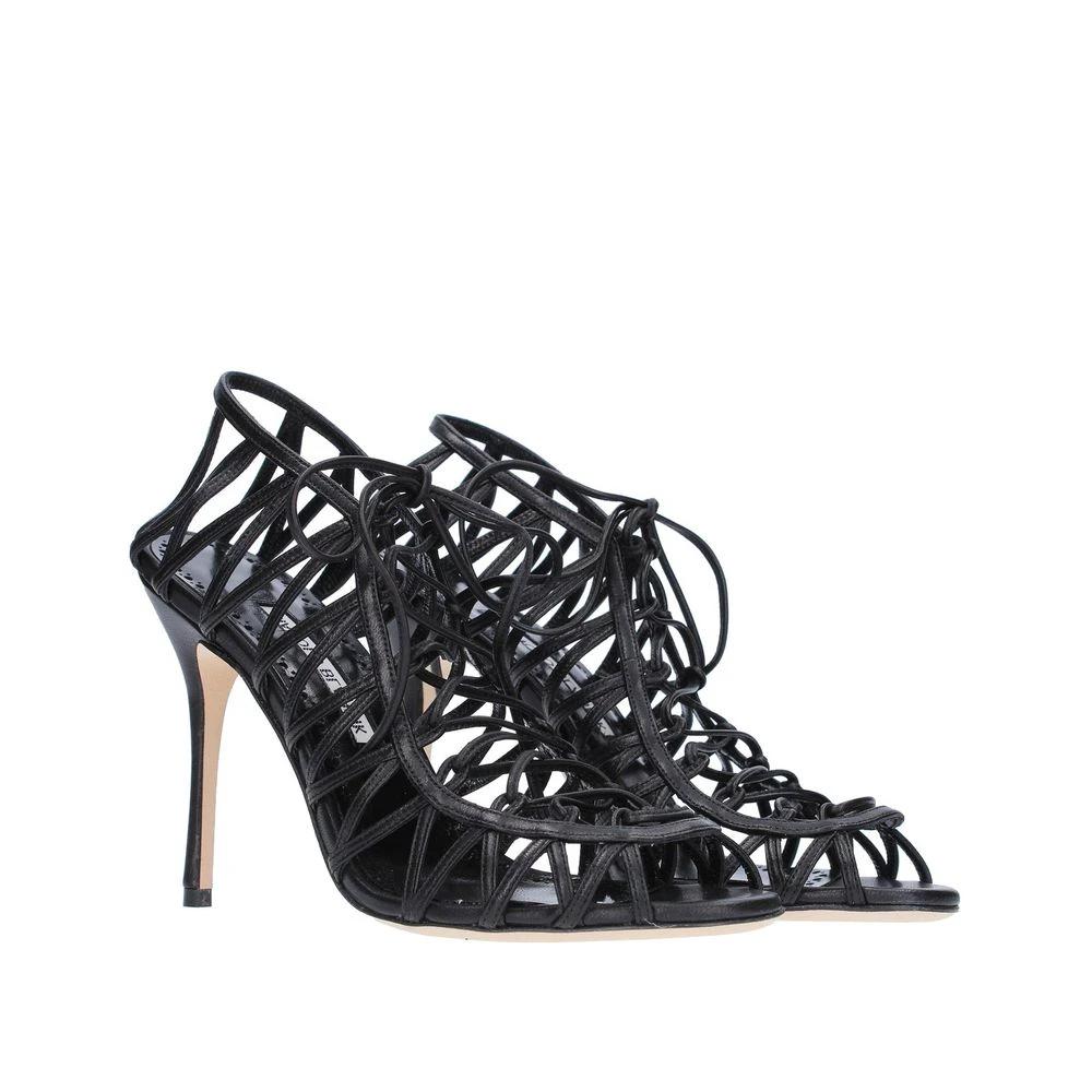 Manolo Blahnik Black Leather Stiletto Heel Sandals by Manolo Blahnik