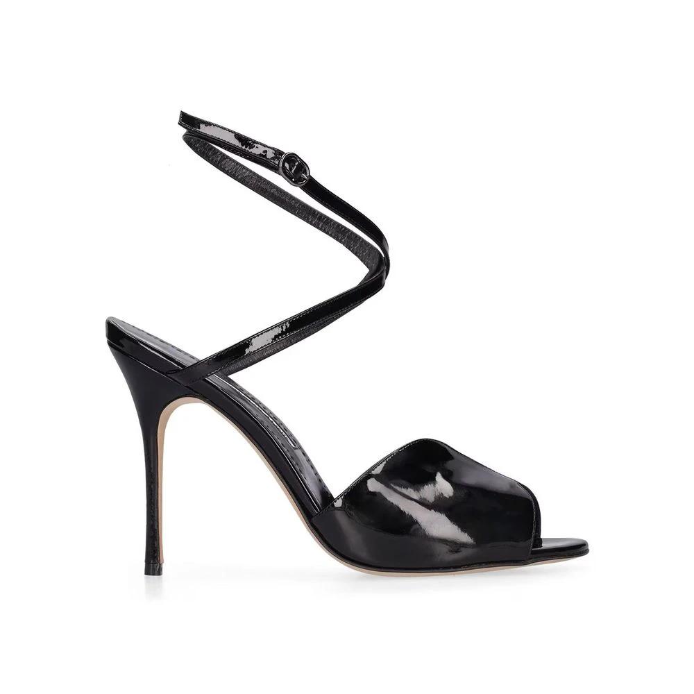 Manolo Blahnik Black Calfskin Stiletto Heel Sandals by Manolo Blahnik