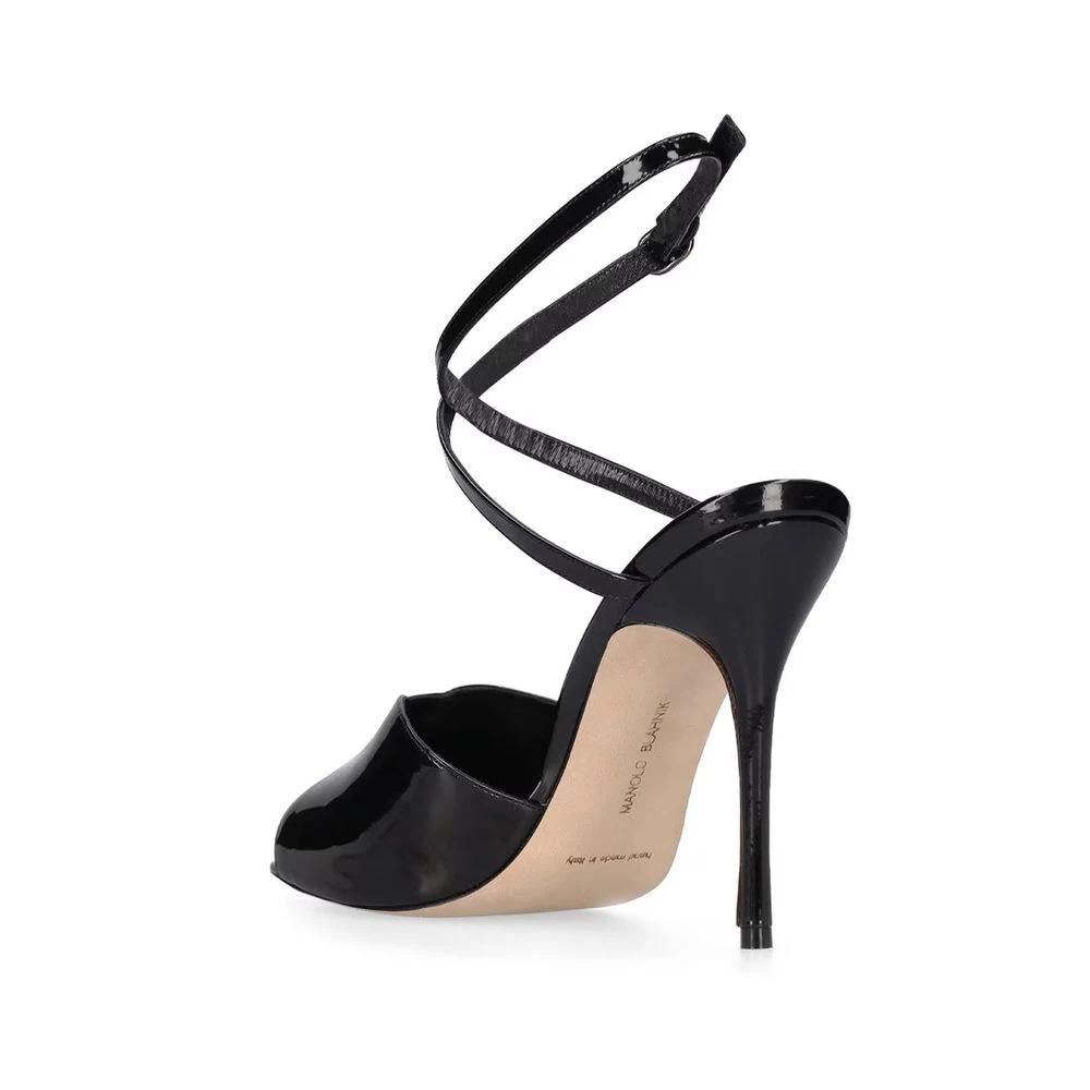 Manolo Blahnik Black Calfskin Stiletto Heel Sandals by Manolo Blahnik