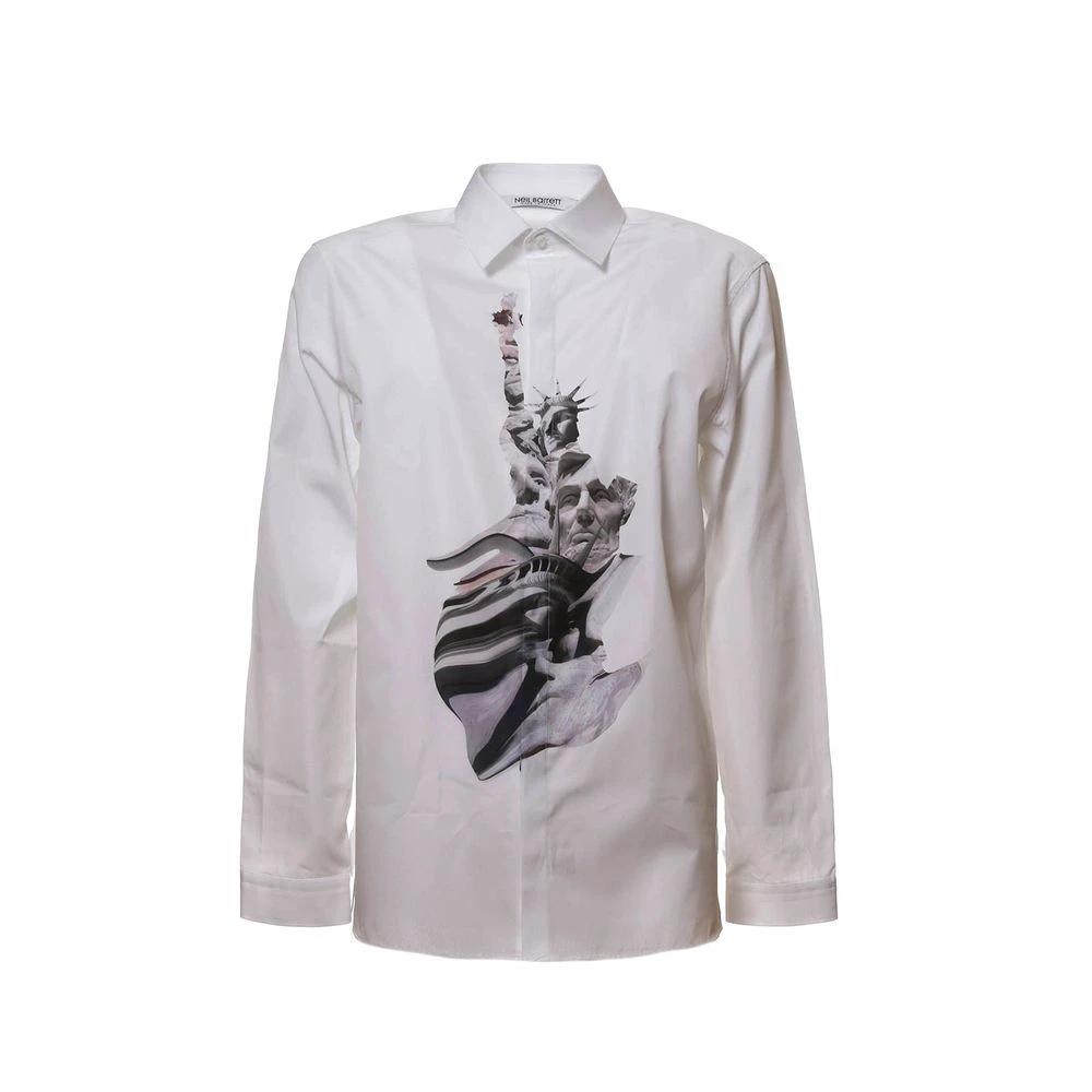 Neil Barrett White Cotton Pattern Shirt by Neil Barrett