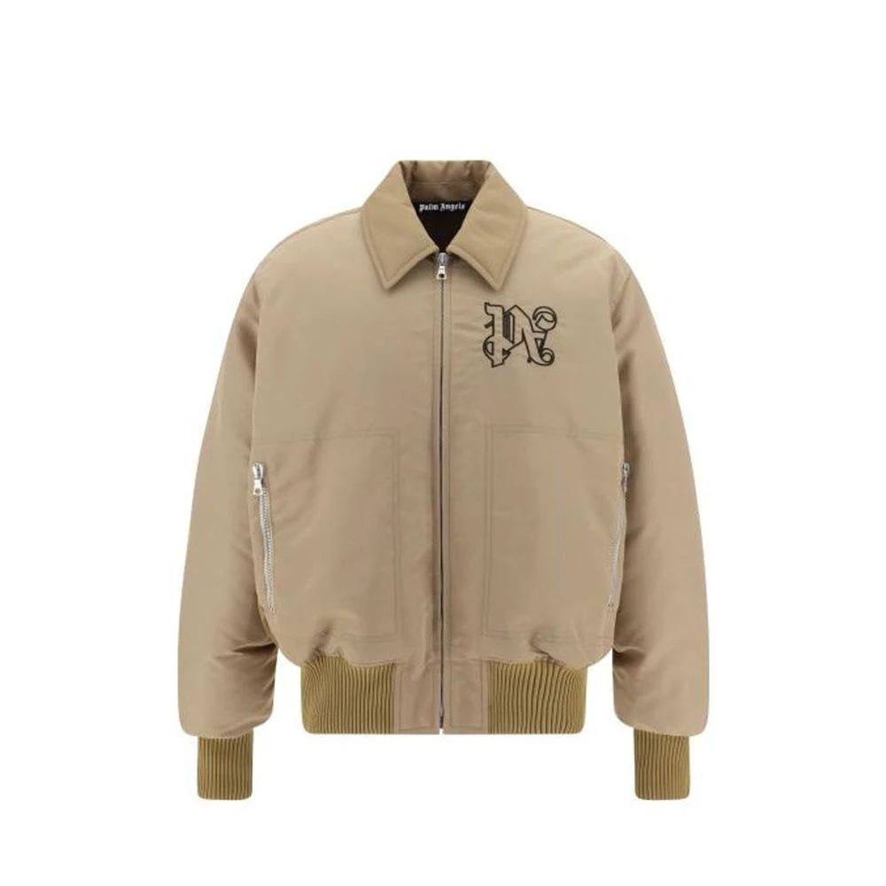 Palm Angels Beige Polyamide Bomber by Palm Angels