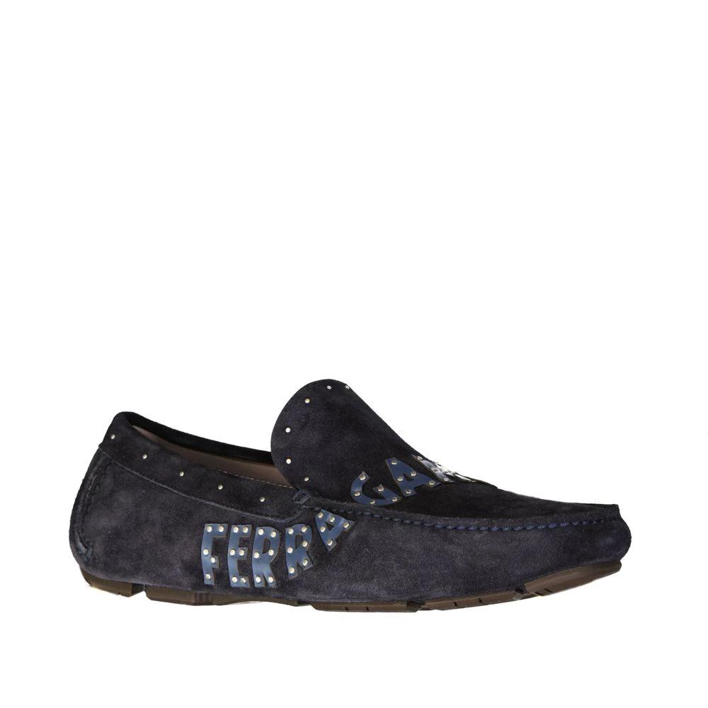 Salvatore Ferragamo Blue Calfskin Slip-On Loafers by Salvatore Ferragamo