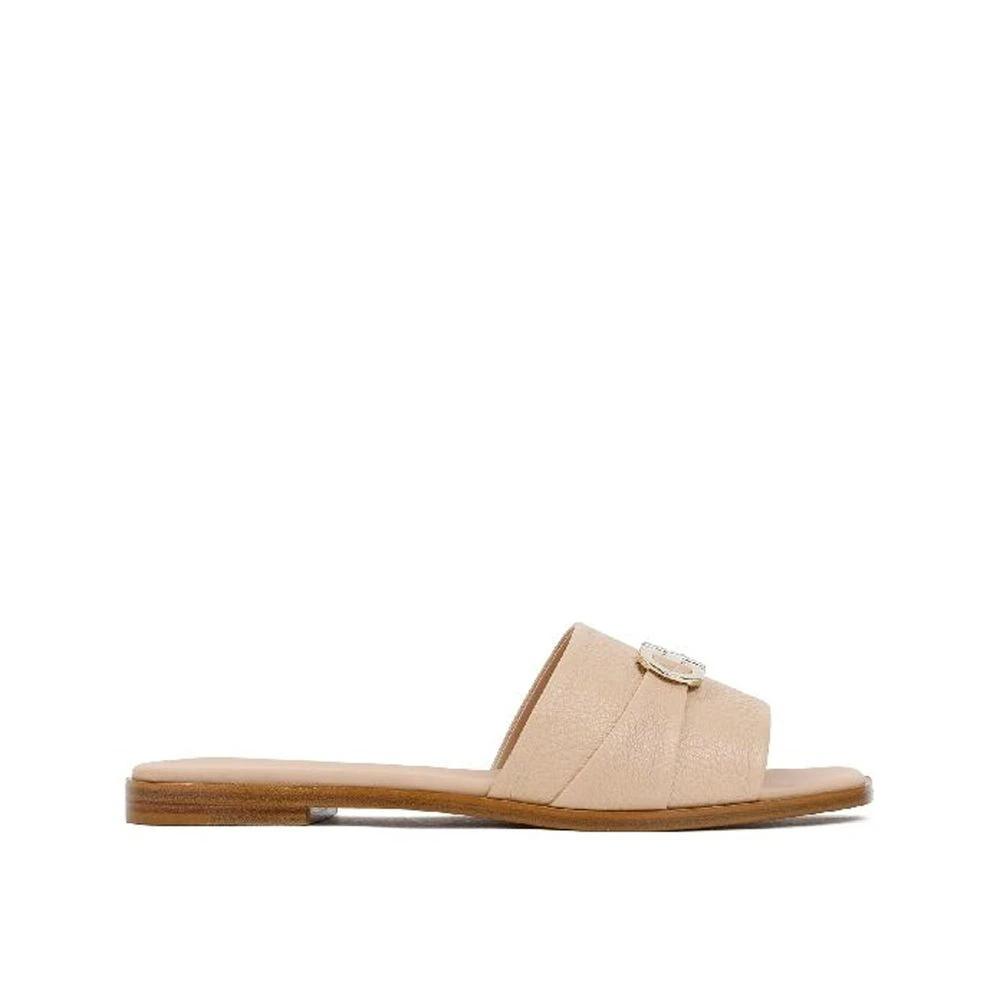Salvatore Ferragamo Beige Calfskin Flat Sandals by Salvatore Ferragamo
