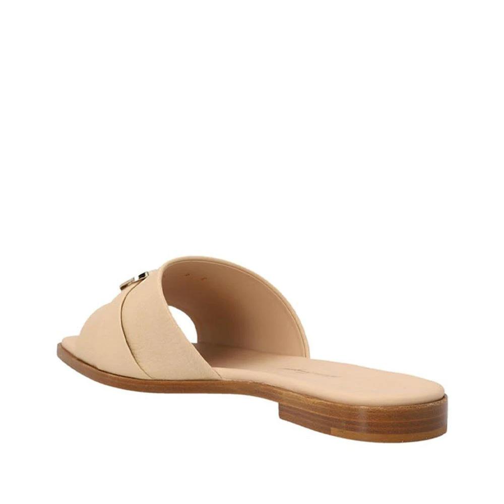 Salvatore Ferragamo Beige Calfskin Flat Sandals by Salvatore Ferragamo