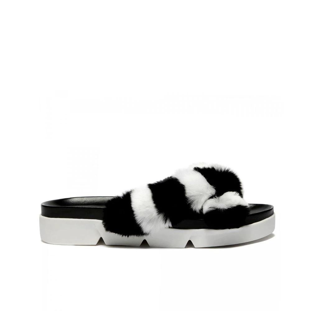 Stuart Weitzman Black Fur Slippers by Stuart Weitzman
