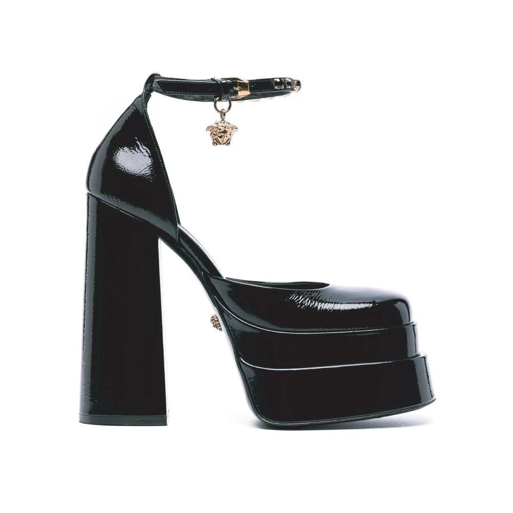 Versace Black Calfskin Platform Sandals by Versace