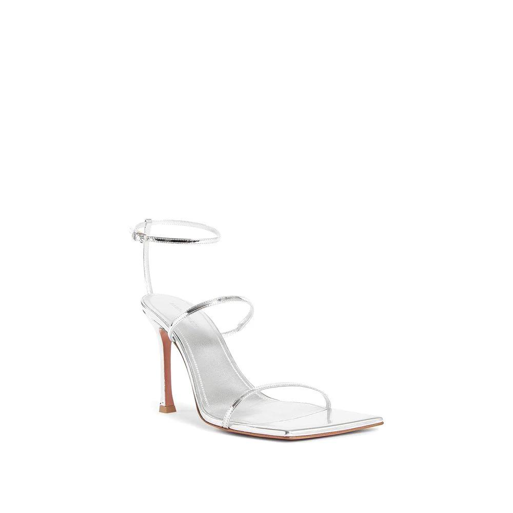 Amina Muaddi Silver Calfskin Stiletto Heel Sandals by Amina Muaddi