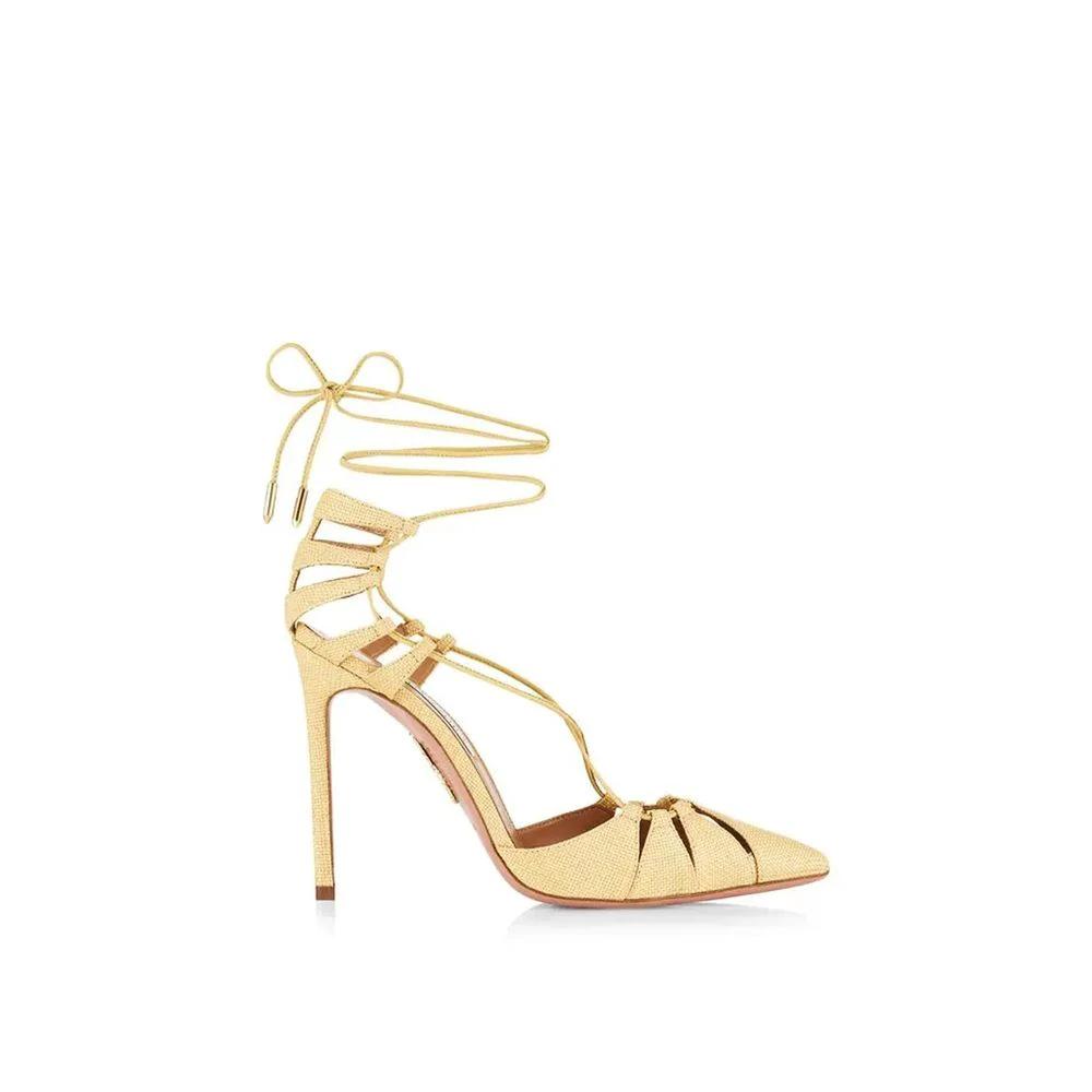 Aquazzura Bicolor Raffia Stiletto Heel Sandals by Aquazzura