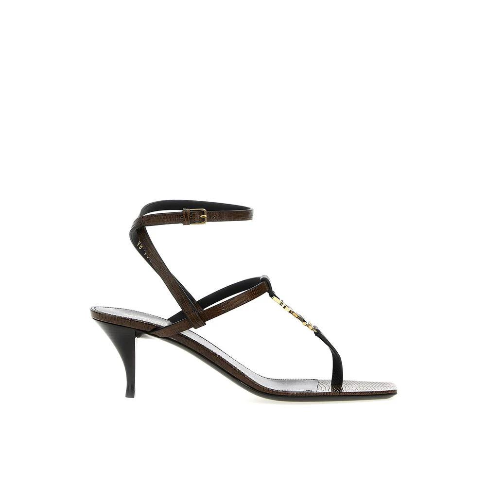 Saint Laurent Brown Calfskin Stiletto Heel Sandals by Saint Laurent