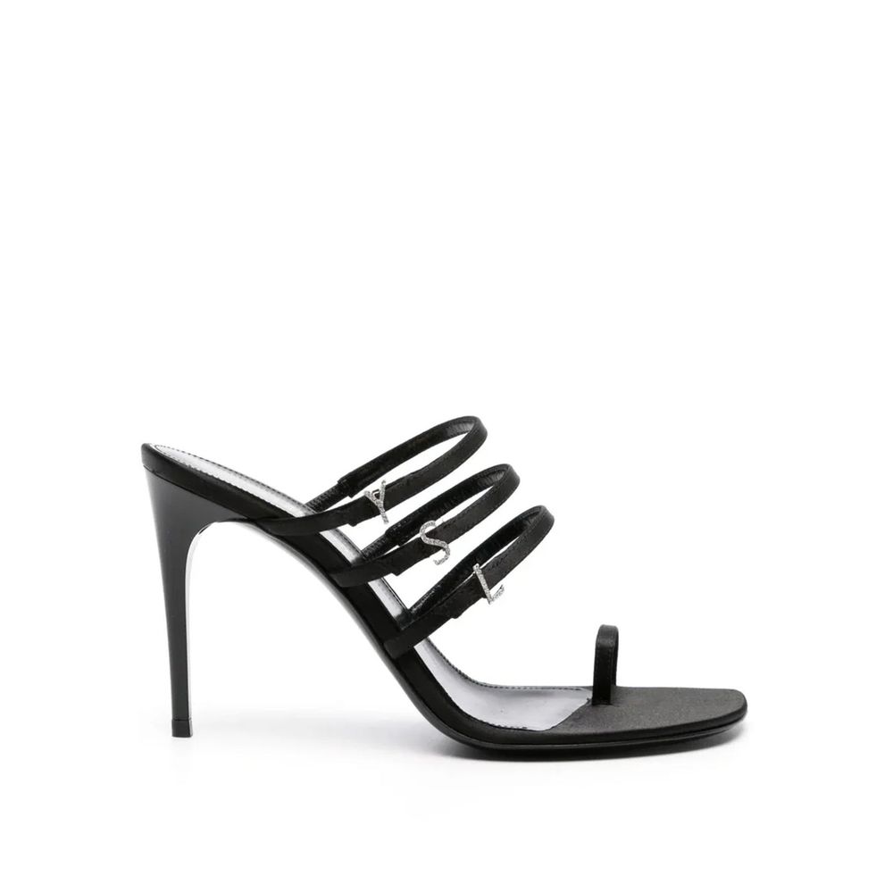 Saint Laurent Black Silk Stiletto Heel Sandals by Saint Laurent
