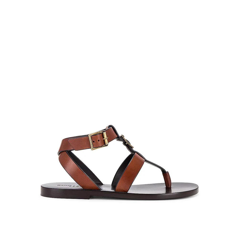 Saint Laurent Brown Calfskin Flip-Flop Sandals by Saint Laurent