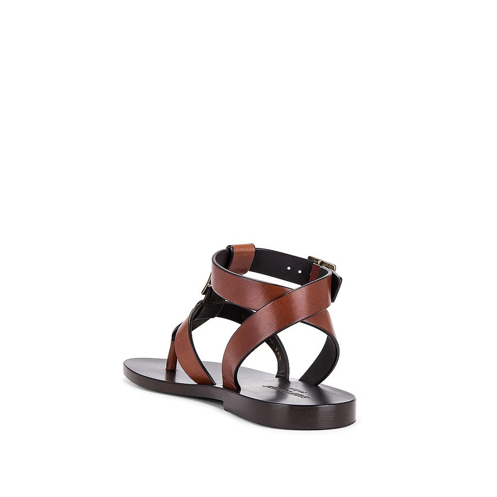 Saint Laurent Brown Calfskin Flip-Flop Sandals by Saint Laurent