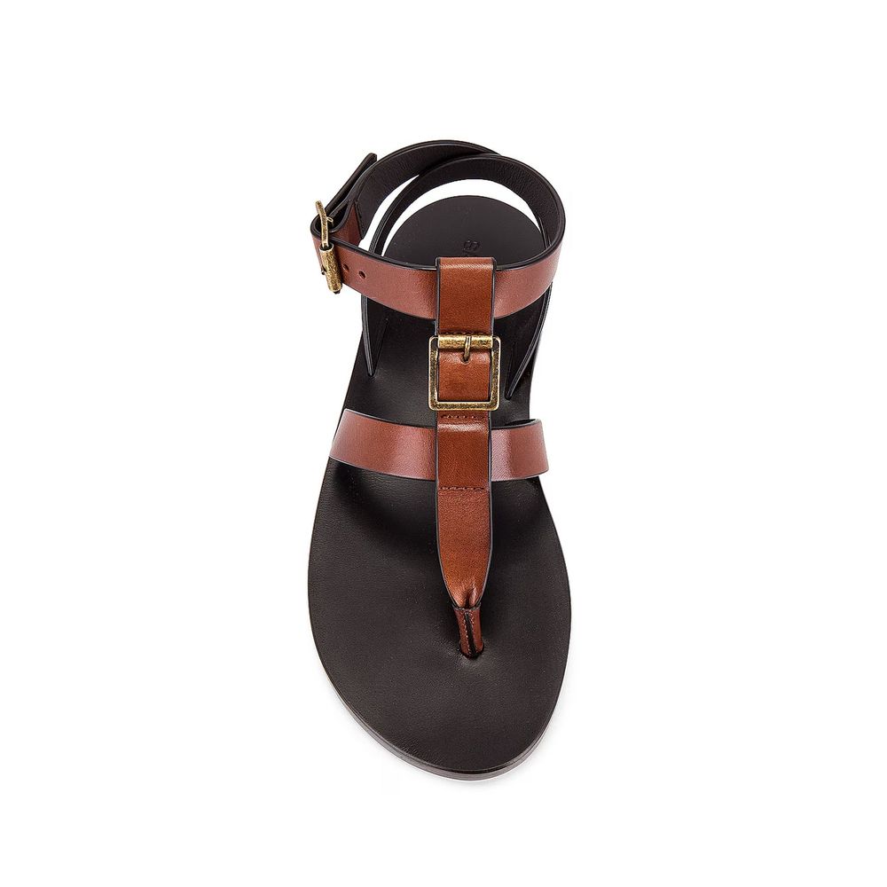 Saint Laurent Brown Calfskin Flip-Flop Sandals by Saint Laurent