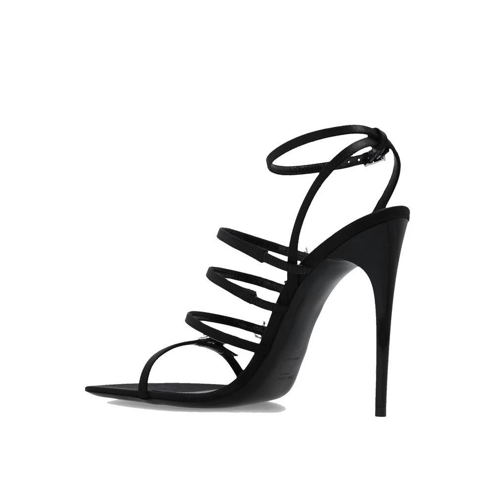 Saint Laurent Black Silk Stiletto Heel Sandals by Saint Laurent