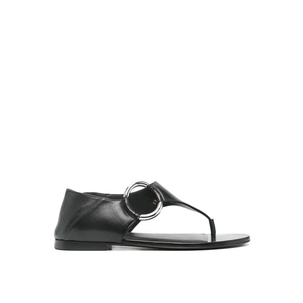 Saint Laurent Black Calfskin Flat Sandals by Saint Laurent