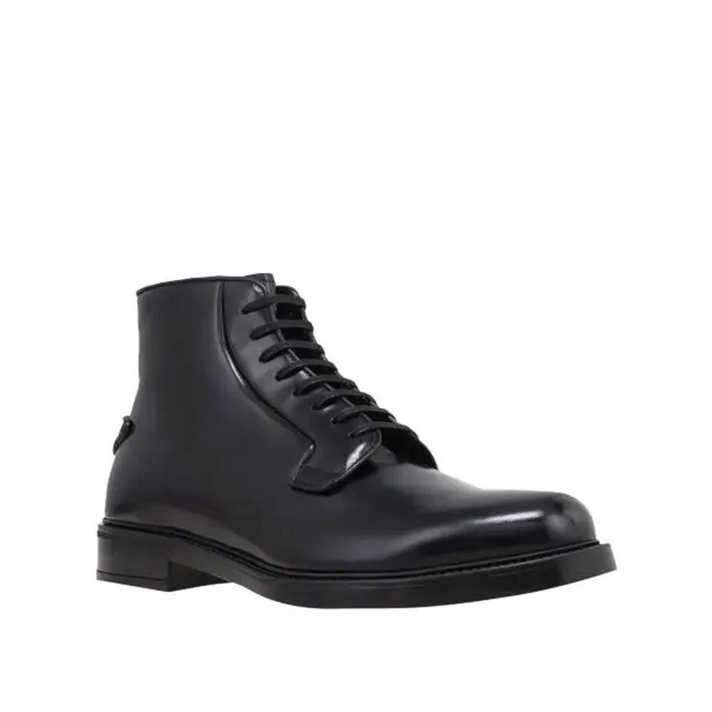 Prada Black Calfskin Lace-Up Boots by Prada