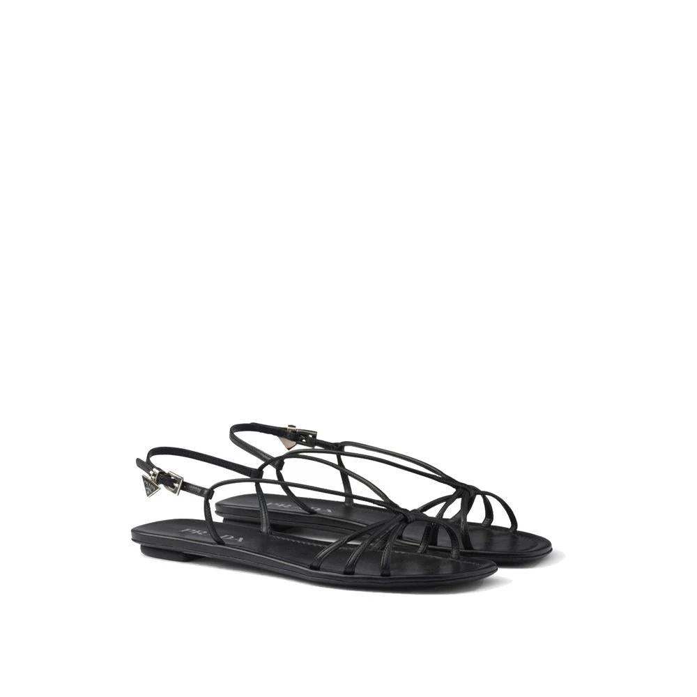 Prada Black Calfskin Strap-On Sandals by Prada